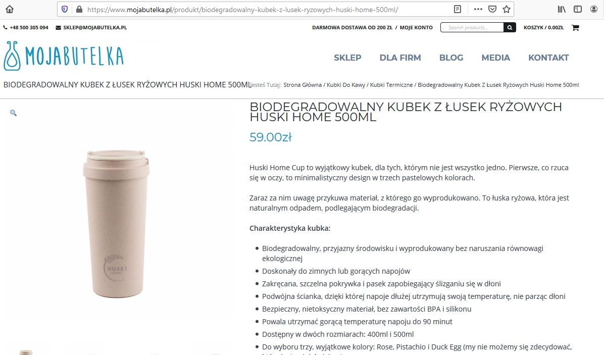 MojaButelka.pl: Biodegradowalny kubek